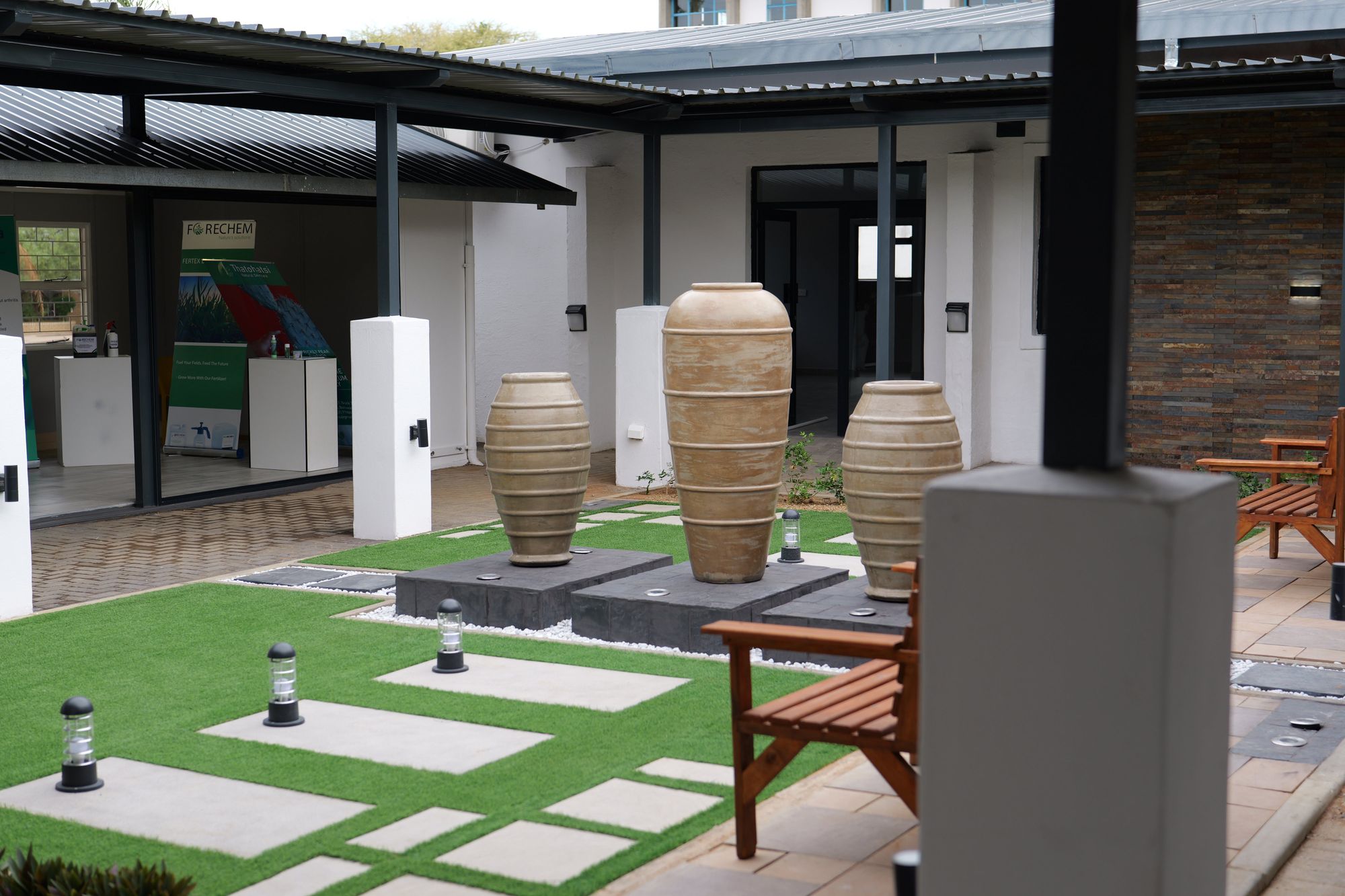 Students collaborating in a modern office