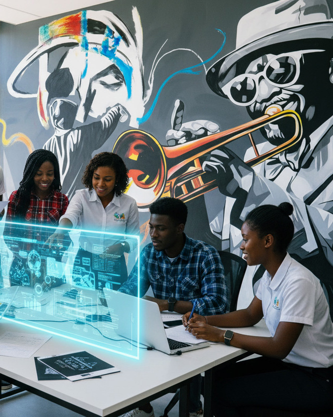 A group of students presenting their project